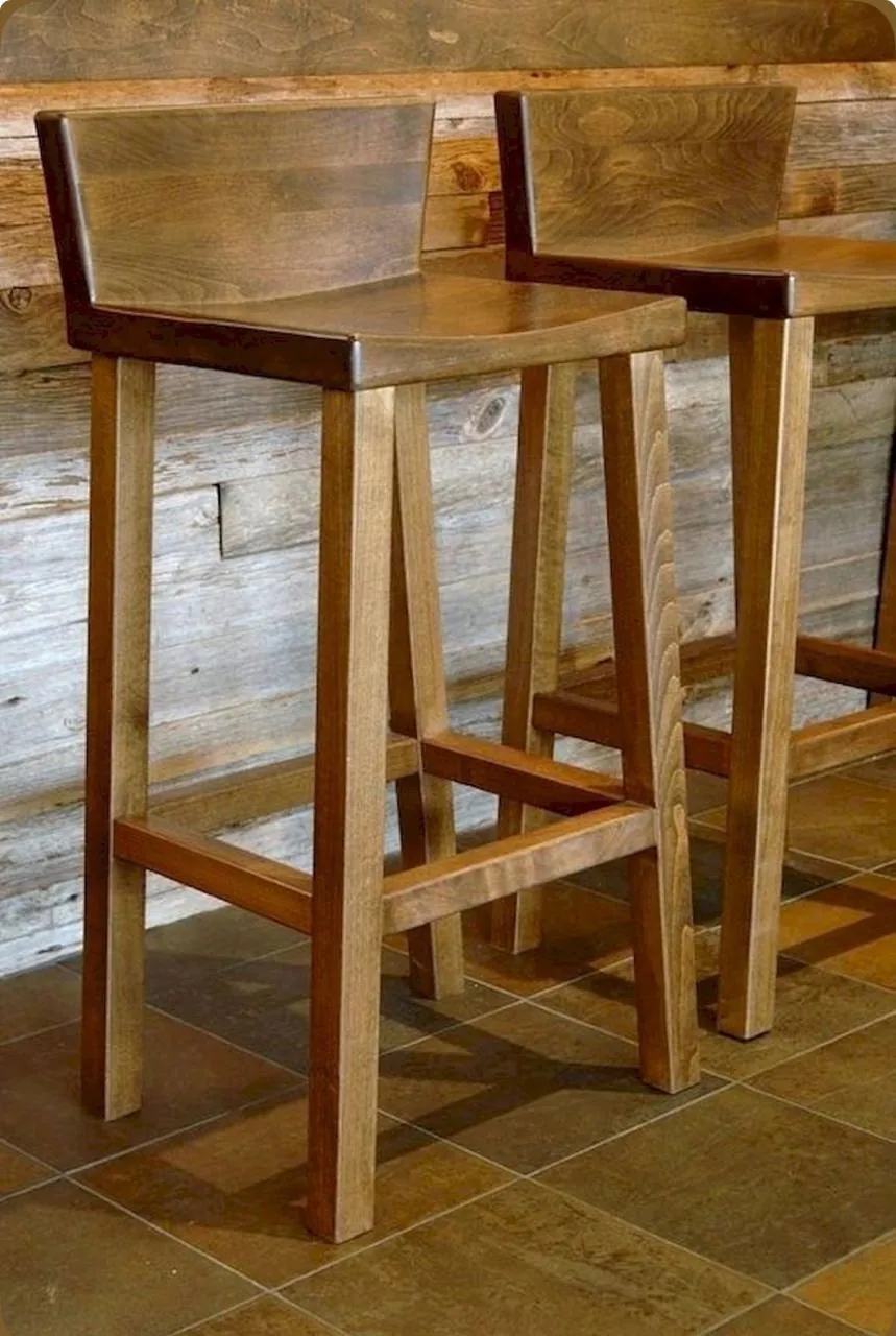 Oak Curved-Back Counter Stool