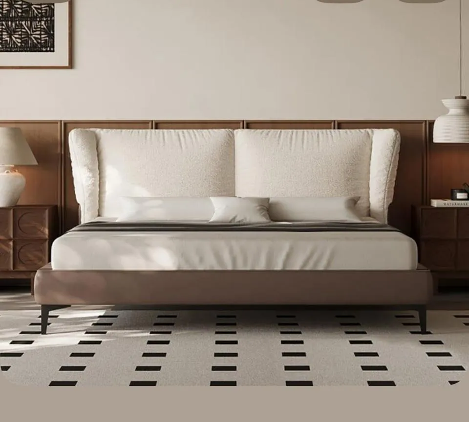 Boucle Wingback Platform Bed