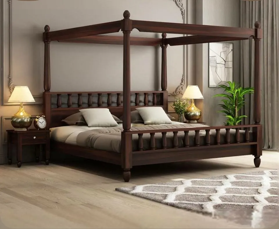 Walnut Four-Poster Canopy Bed