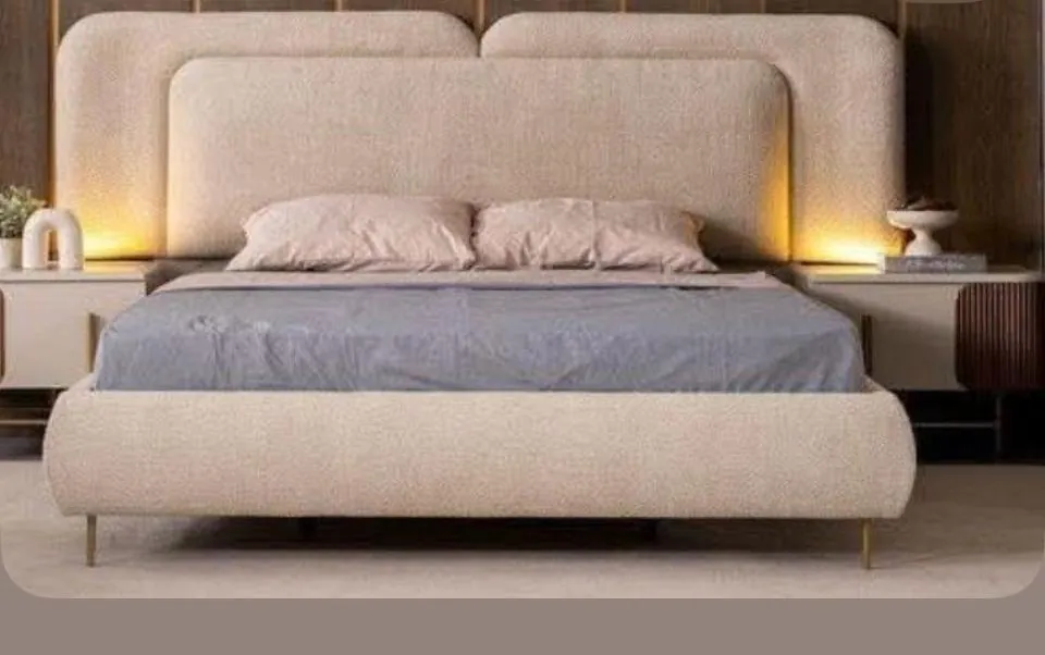 Layered Boucle Headboard Bed