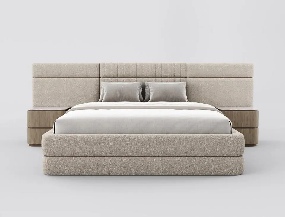 Extended Headboard Boucle Bed