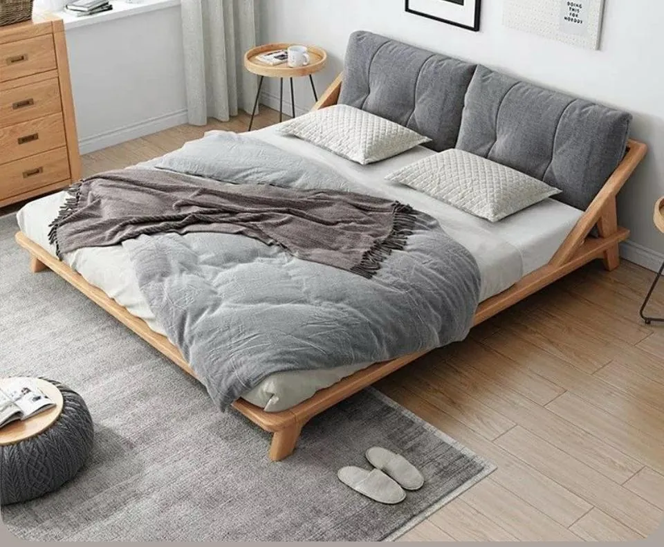 Beech Platform Bed with Cushion Headboard