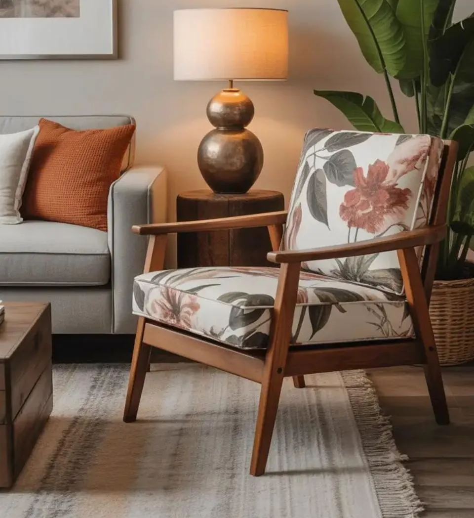 Floral Print Teak Armchair