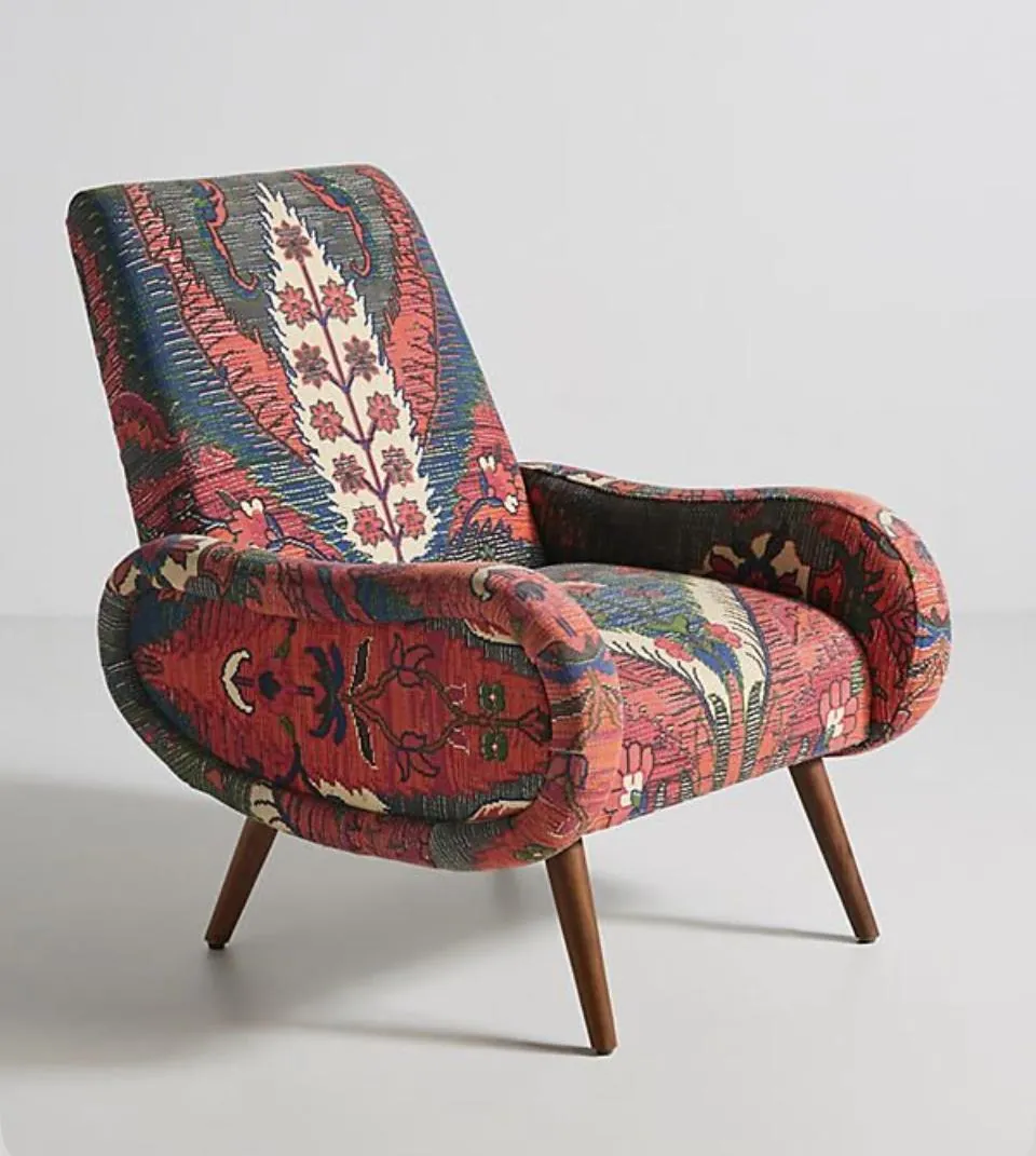 Kilim Print Mid-Century Armchair