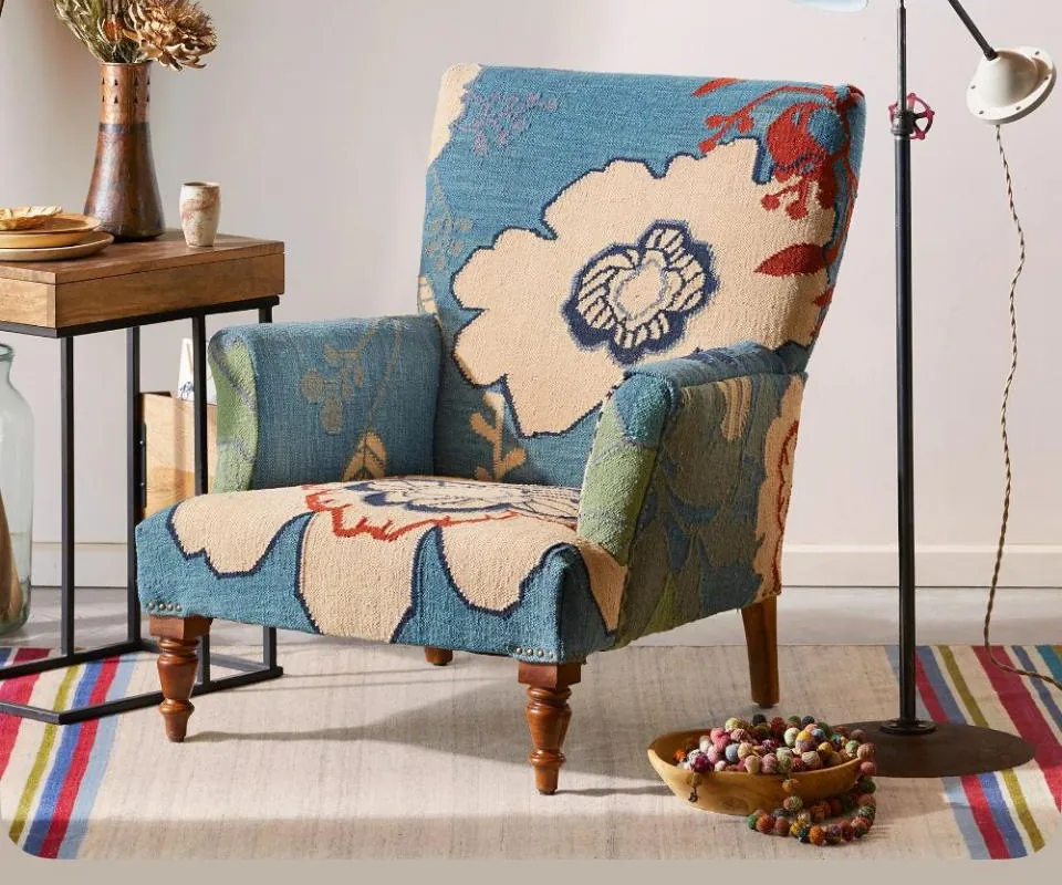 Blue Floral Kilim Armchair