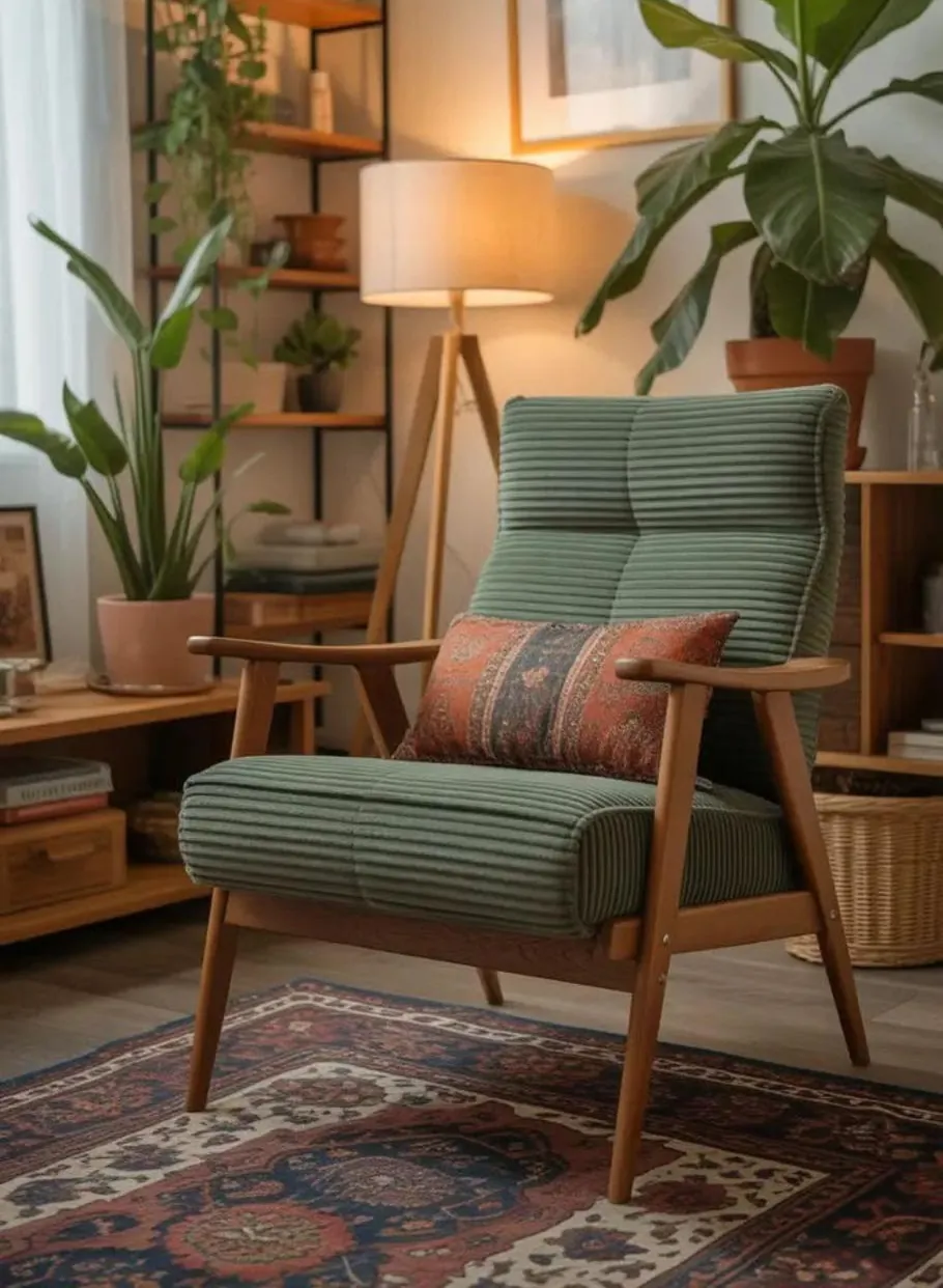 Sage Corduroy High-Back Armchair