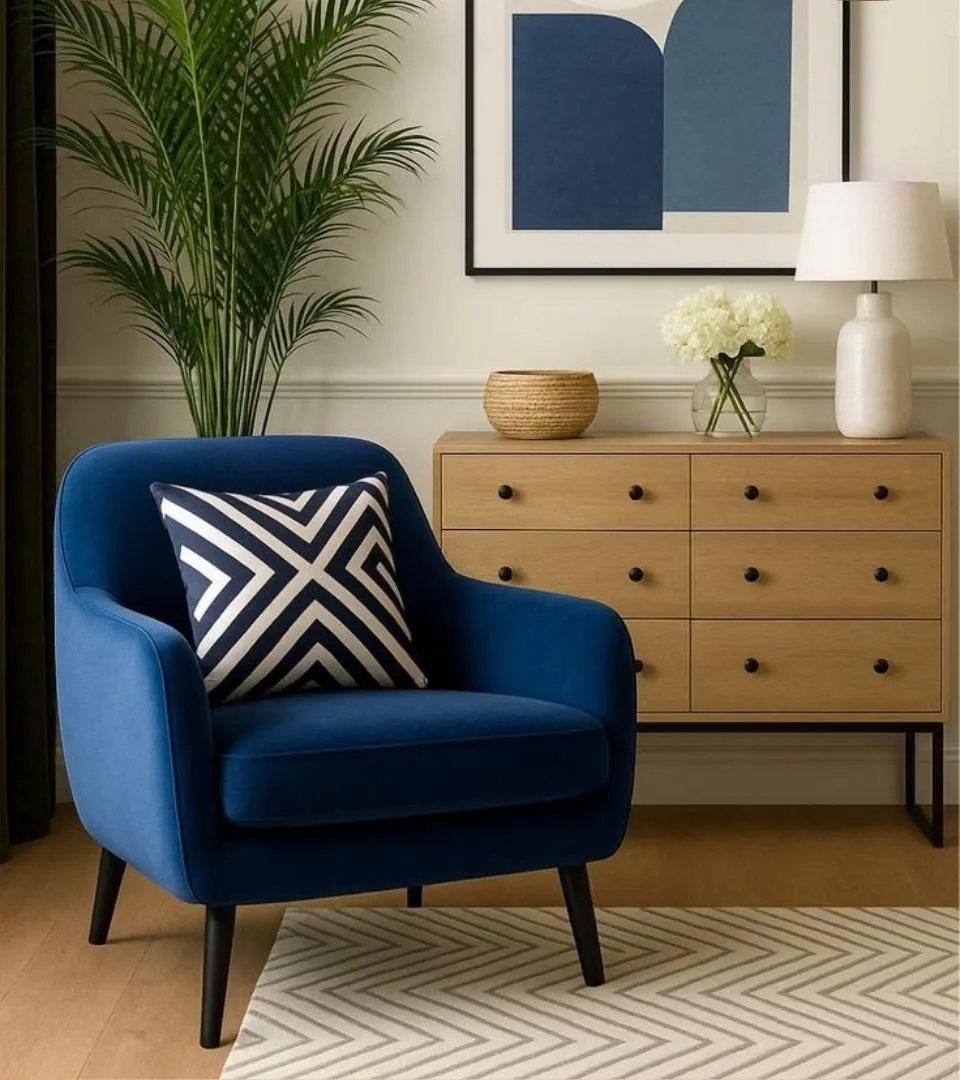 Navy Velvet Barrel Armchair