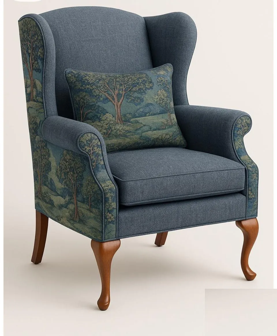 Indigo Tapestry Wingback Armchair