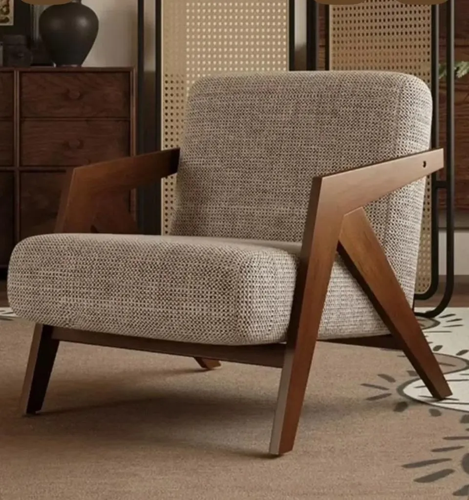 Walnut Angular-Arm Lounge Chair