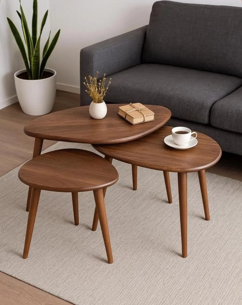 Nesting Walnut Oval Coffee Tables (Set of 3)