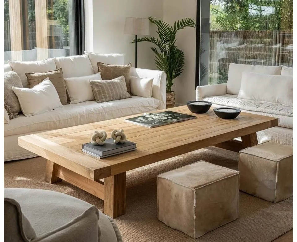 Oak Waterfall-Leg Coffee Table