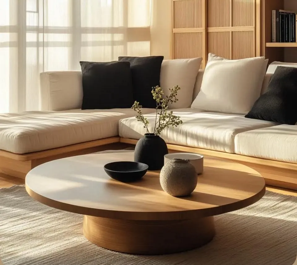 Round Walnut Pedestal Coffee Table