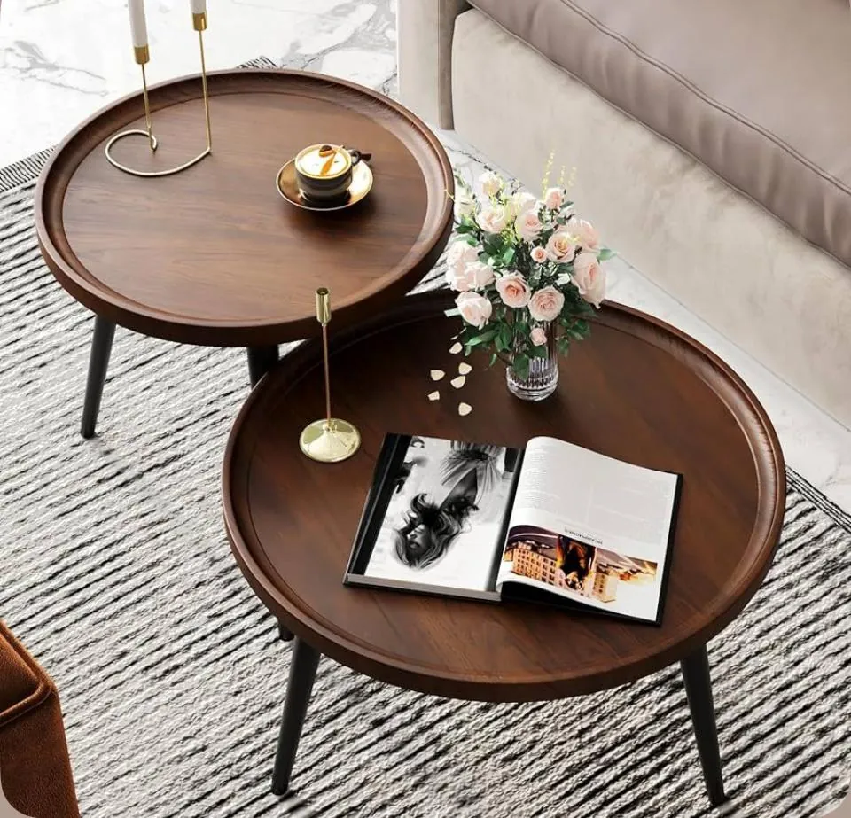 Round Walnut Nesting Coffee Tables