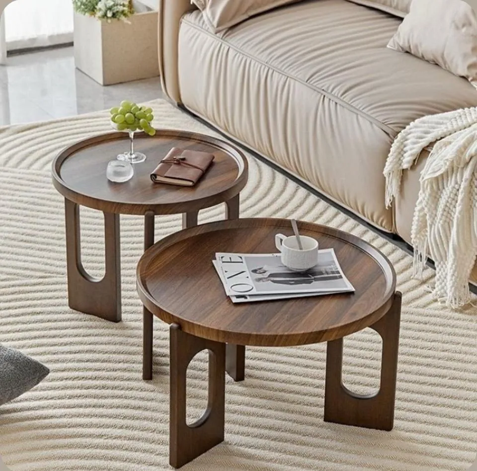 Round Walnut Tray-Top Nesting Tables