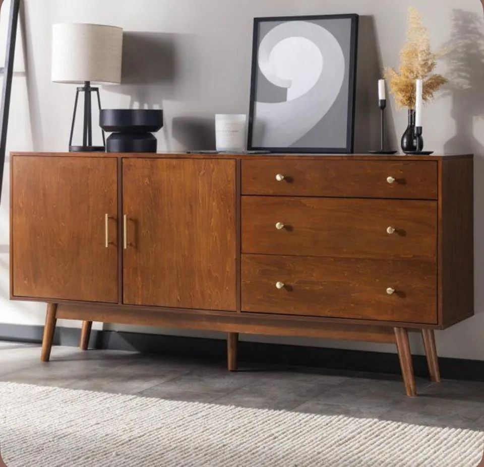 Walnut Console with Abstract Art Frame