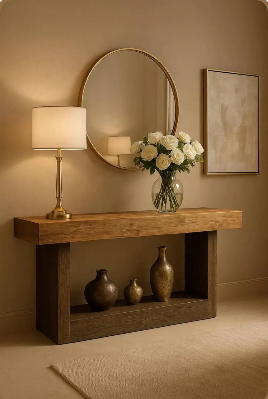 Oak Beam Console with Storage Shelf