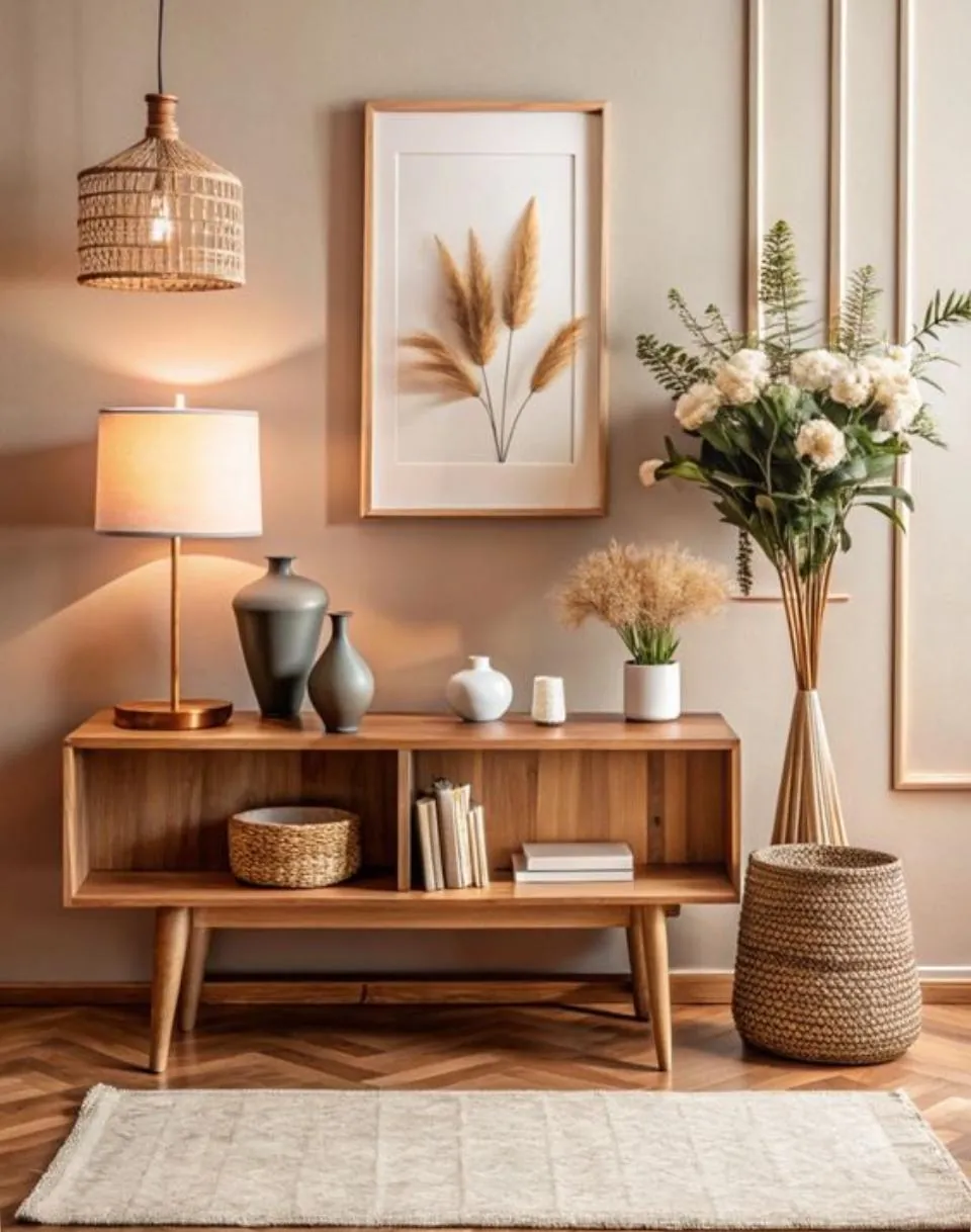 Rattan Console with White Drawers