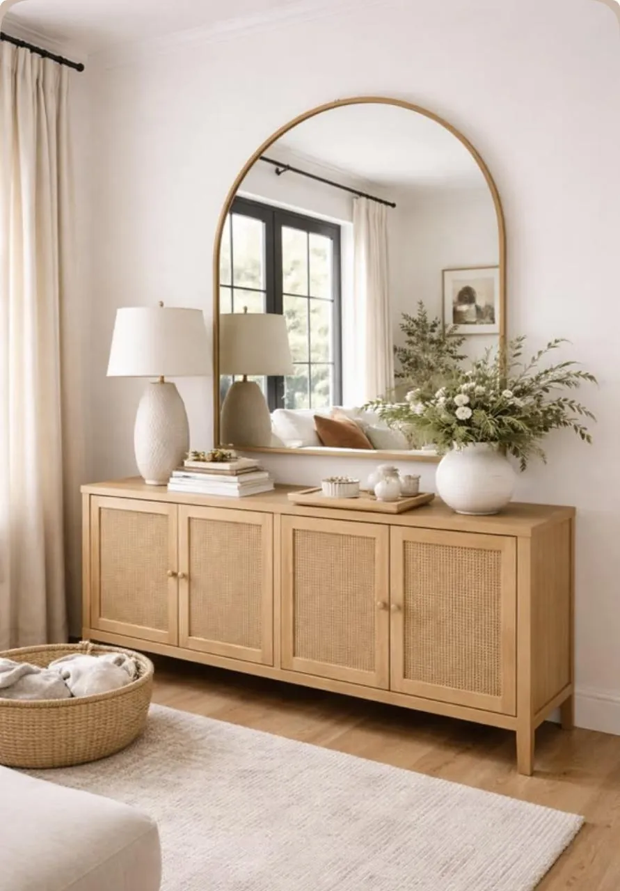 Walnut Console with Tall Mirror