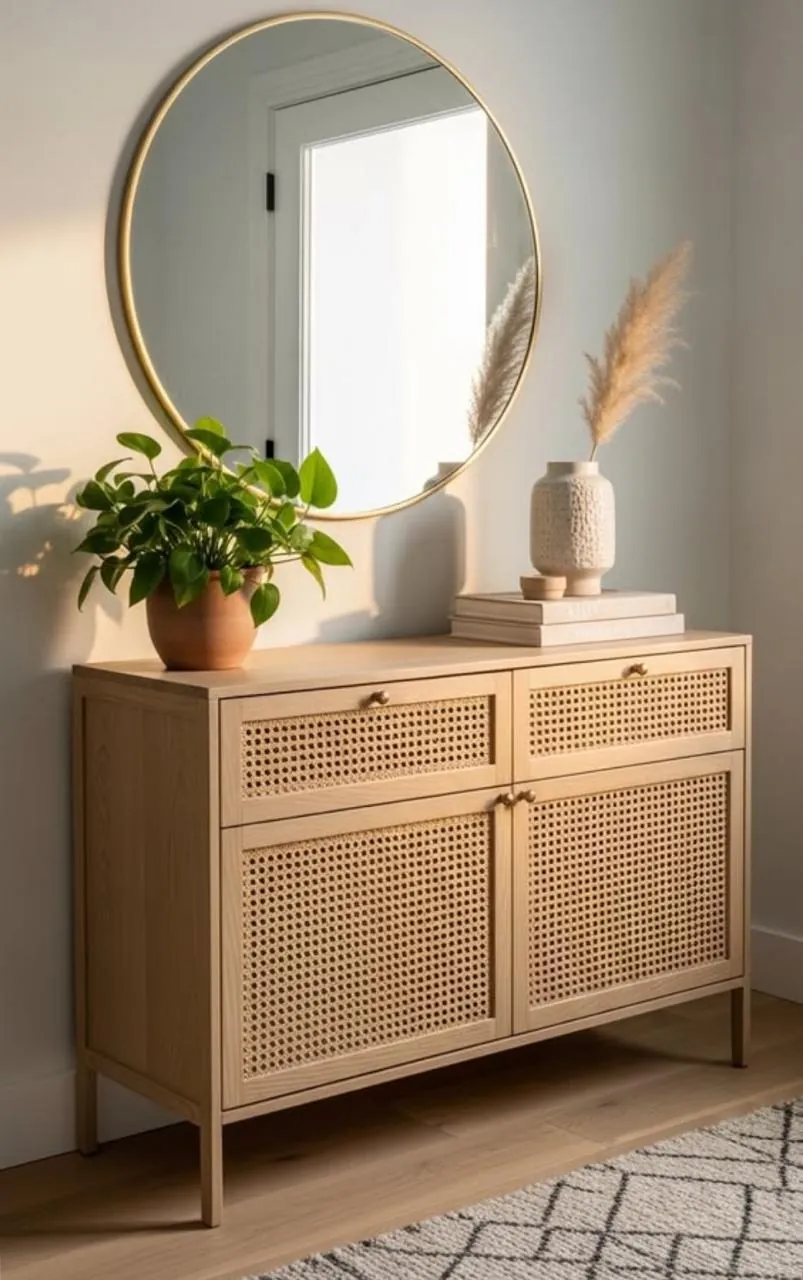 Oak Cane-Panel Console