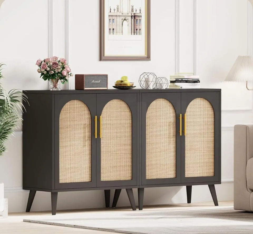 Black Arched Cane-Door Sideboard