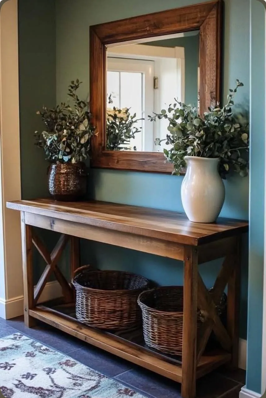 Reclaimed Wood X-Leg Console