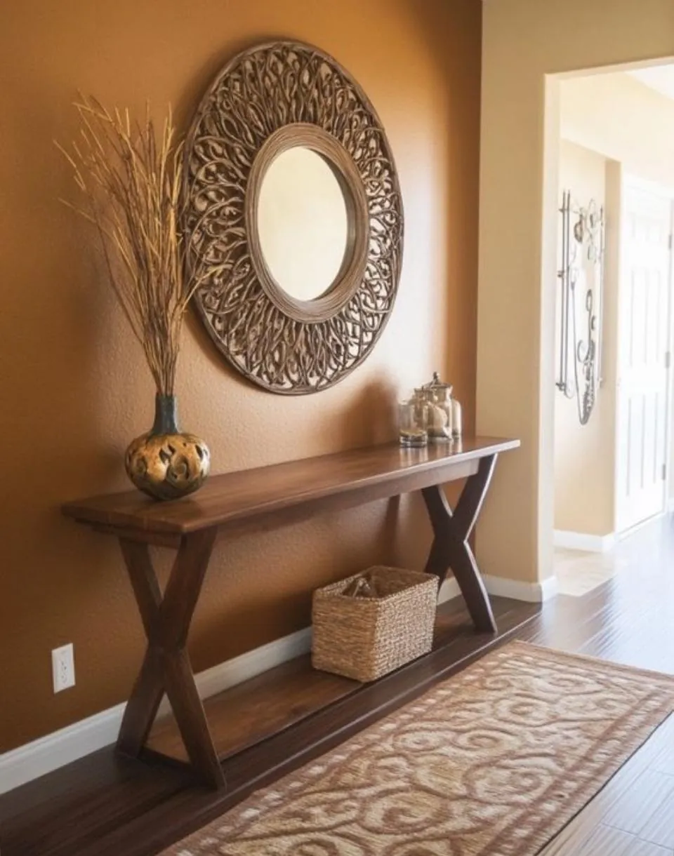 Entryway Console with Round Mirror
