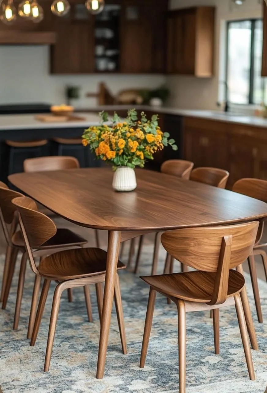 Walnut Oval Table with Bentwood Chairs