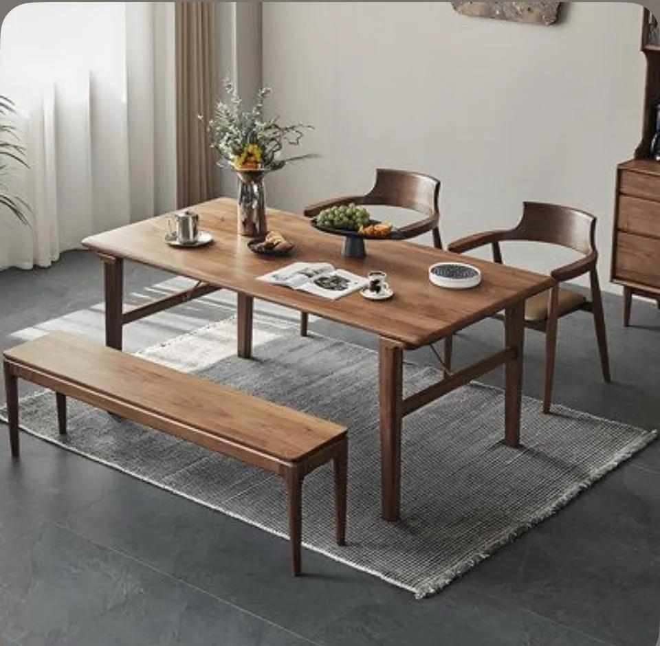 Oak Round Table with Green Upholstered Chairs