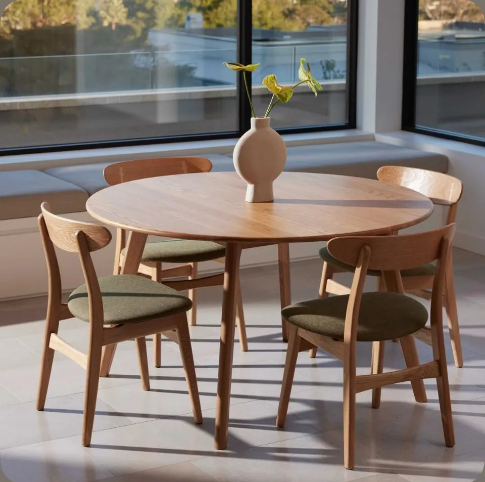 Oak Curved Table with Bentwood Chairs