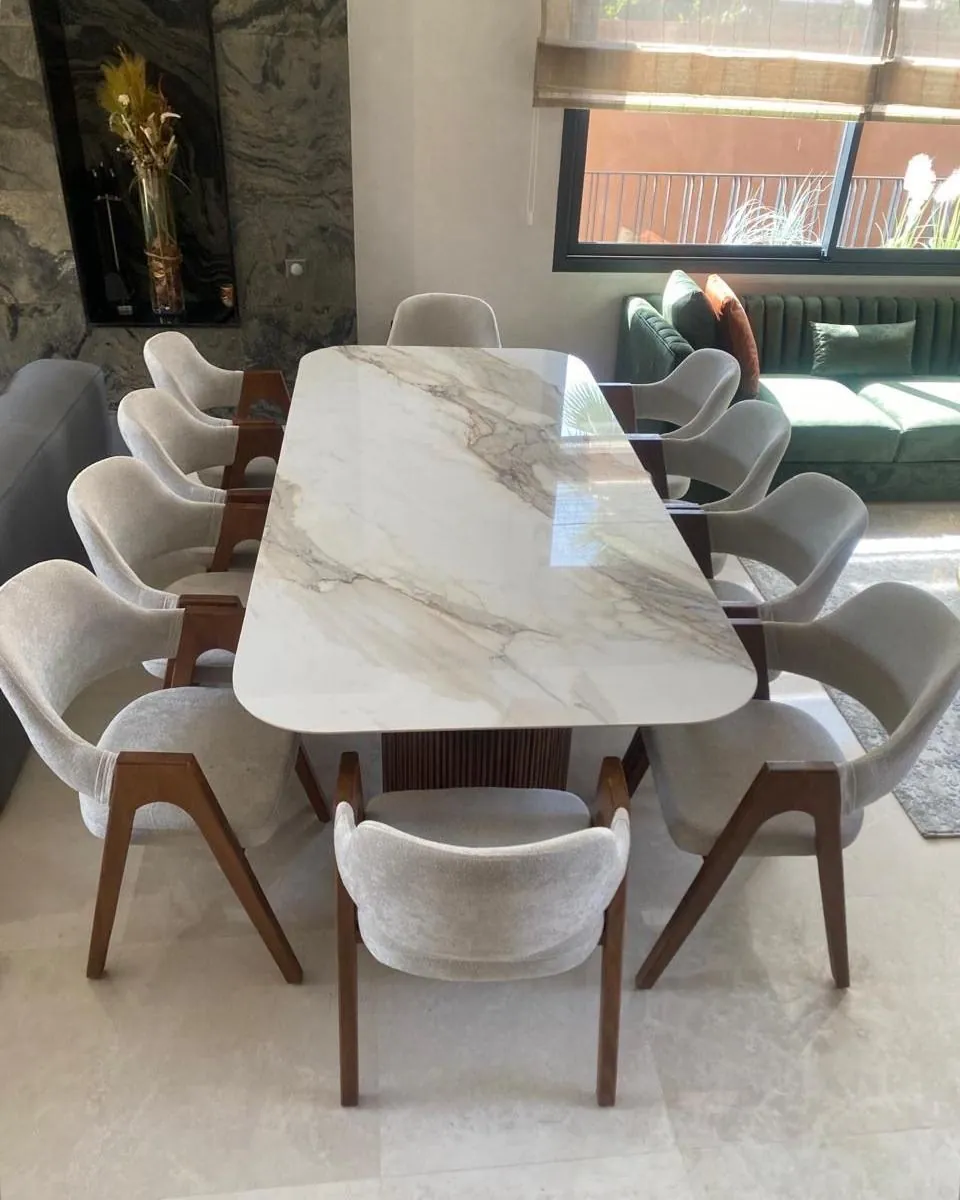 Marble-Top Table with Walnut Armchairs