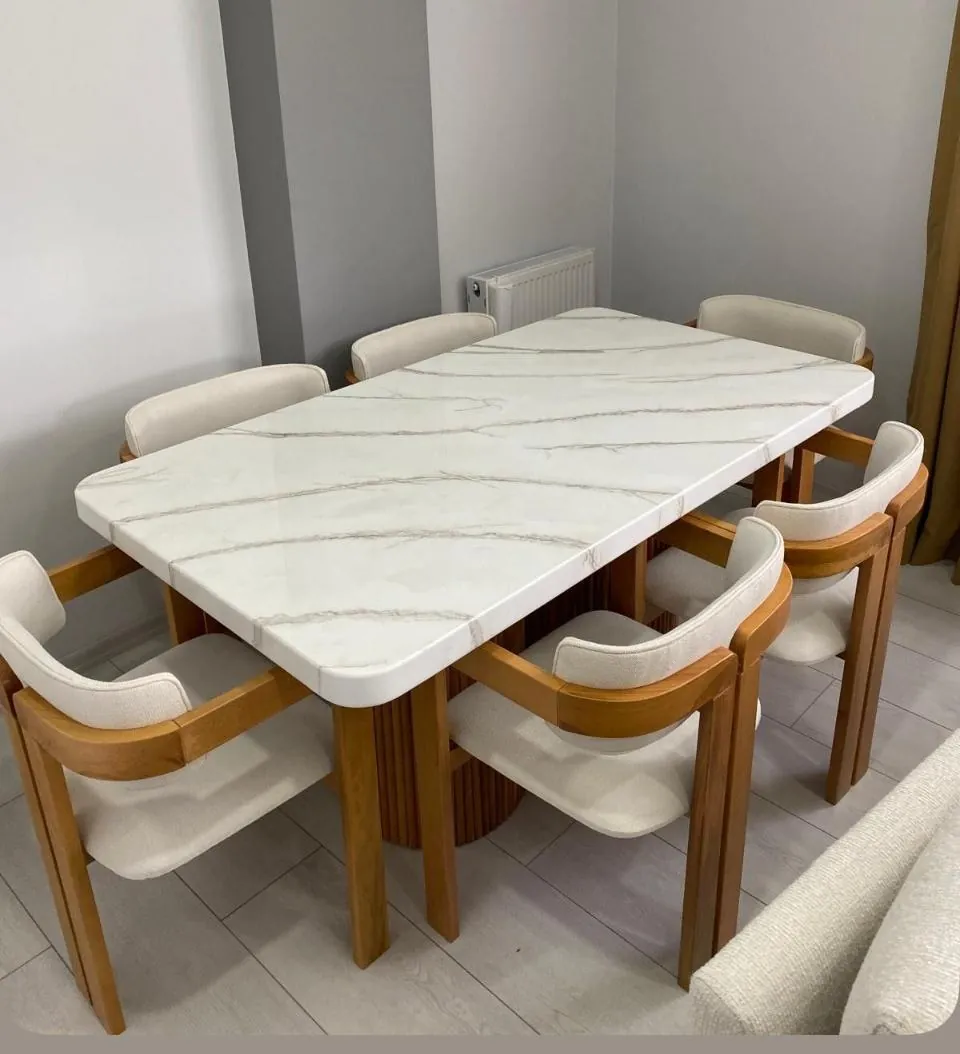 Marble-Top Table with Cane Chairs