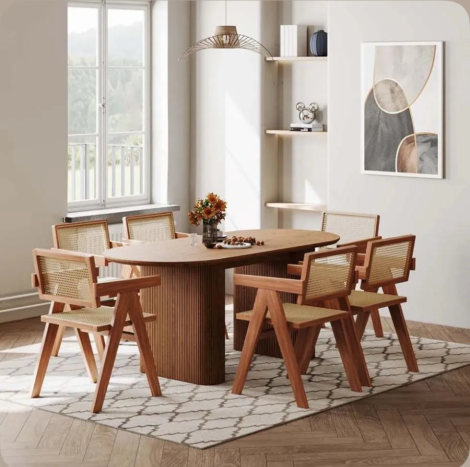 Oak Oval Table with Cane Armchairs