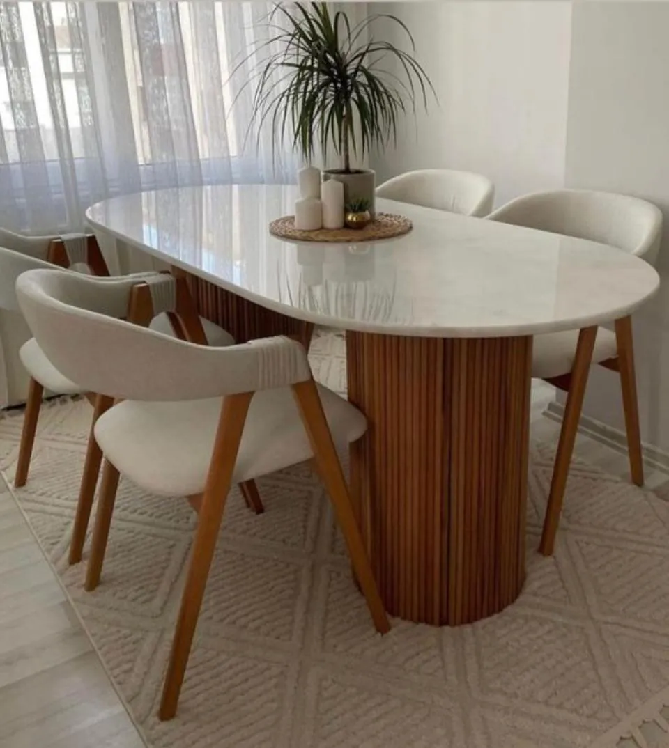 Marble-Top Table with Cane-Leg Chairs
