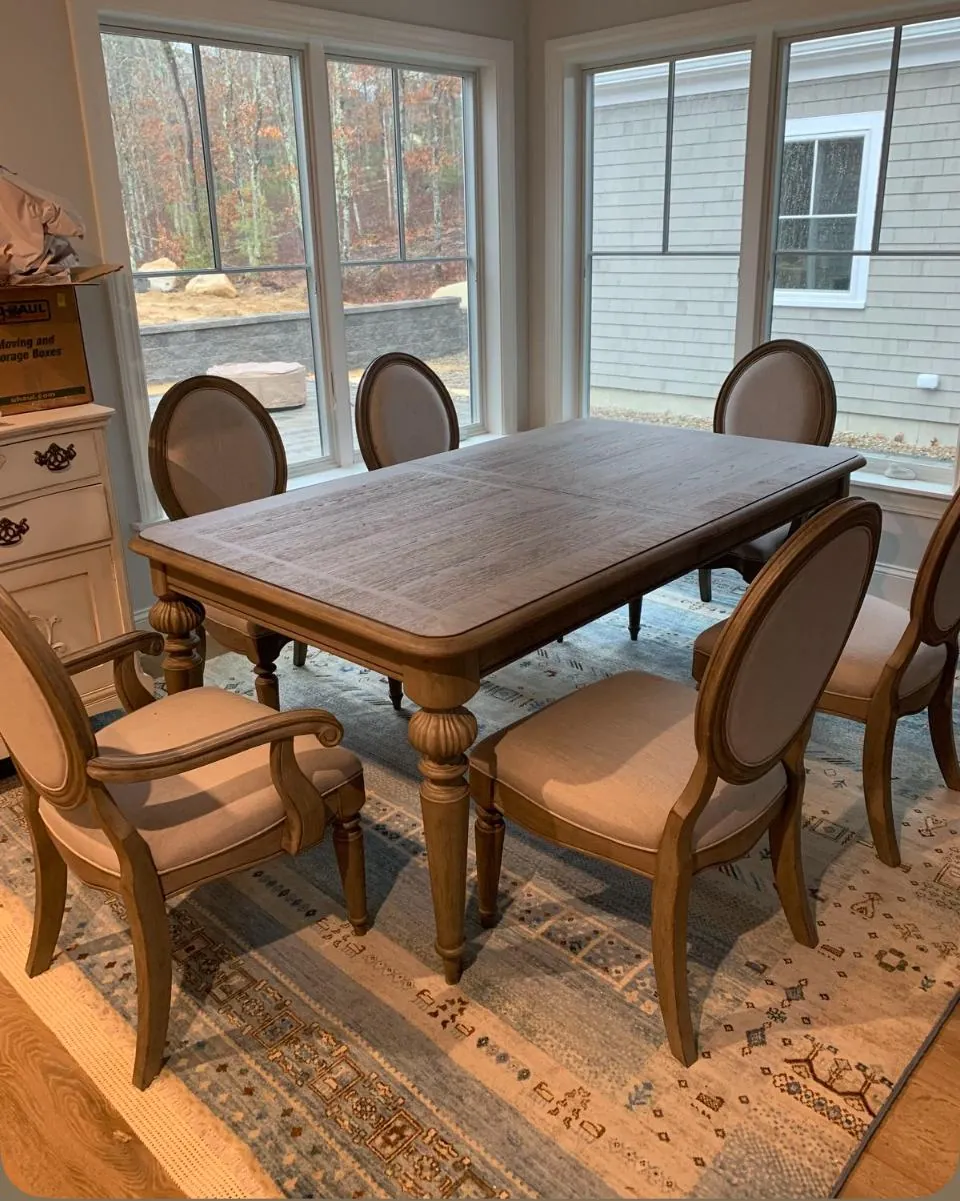 Oak Table with Oval-Back Upholstered Chairs