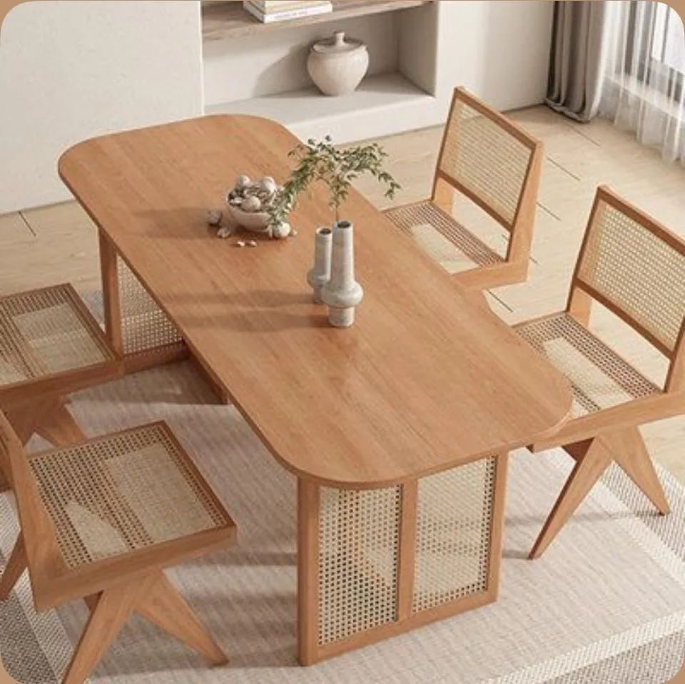 Oak Table with Curved Cane Chairs