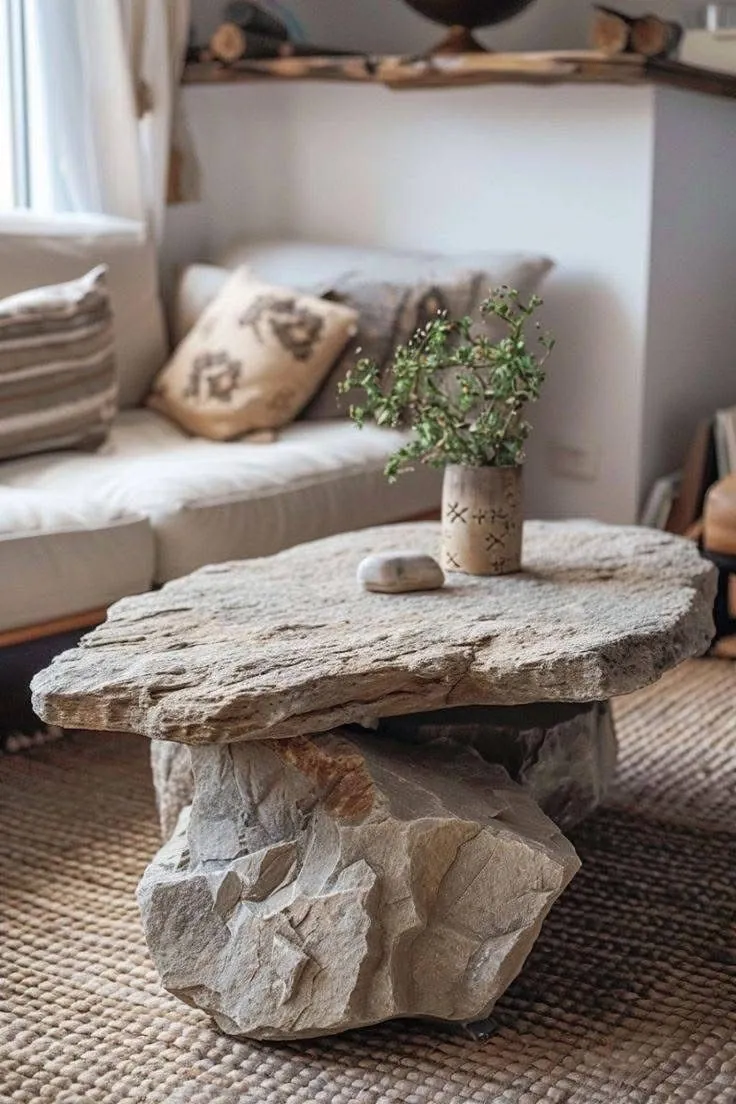 Raw-Edge Stone Slab Coffee Table