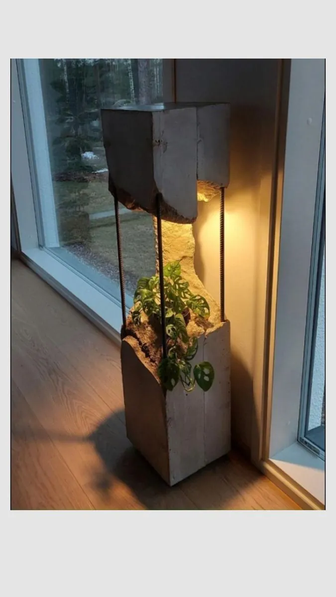 Stone-Clad Illuminated Planter Pedestal