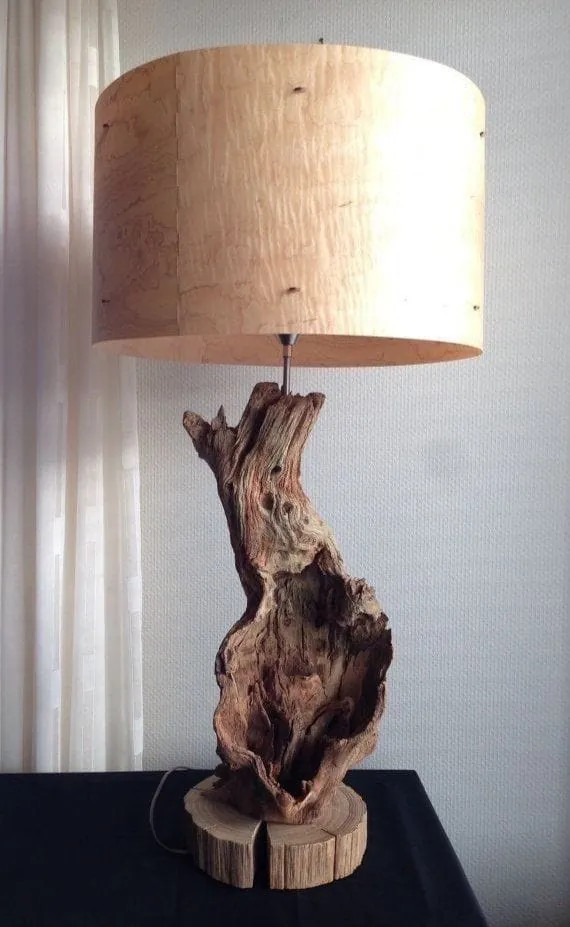 Driftwood Root Table Lamp with Birch Shade