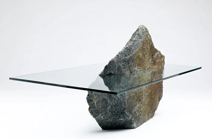 Boulder-Base Glass Coffee Table
