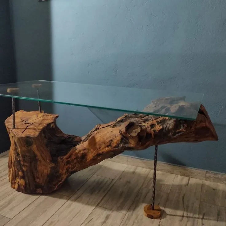 Driftwood Root Glass Console Table