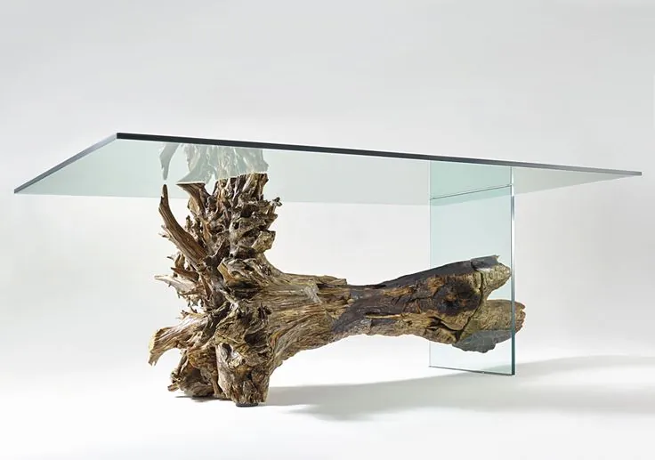 Sculptural Driftwood Glass Dining Table