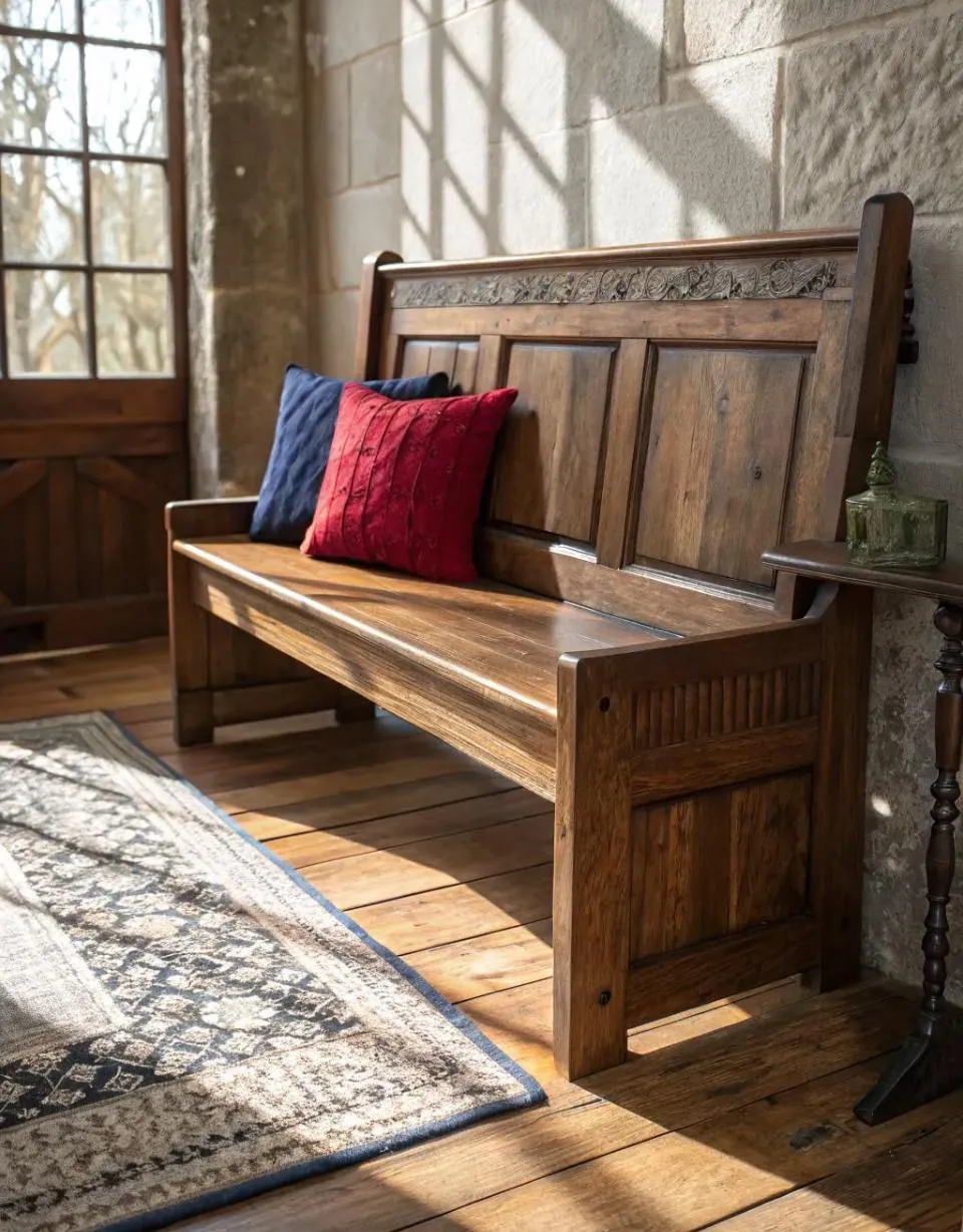 Antique Carved Crest-Rail Bench