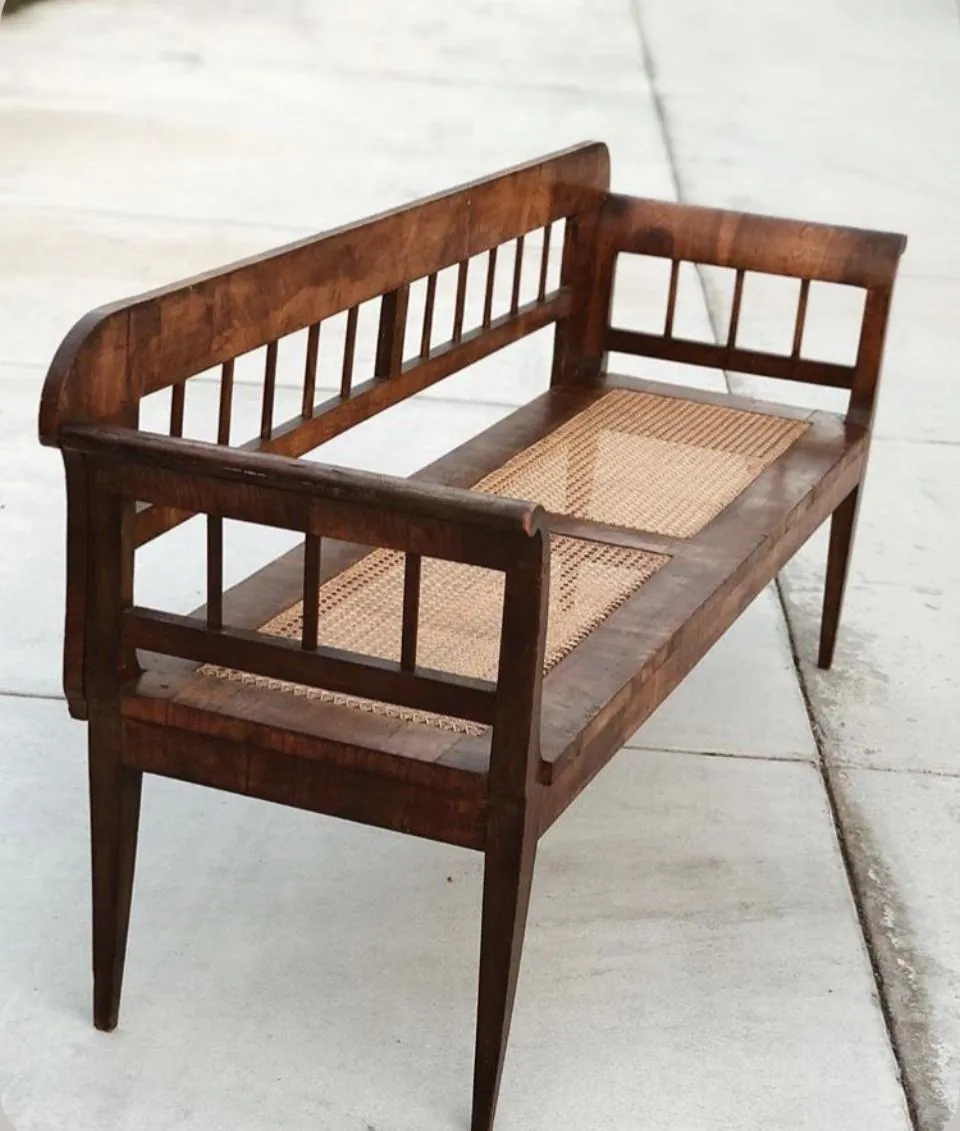 Natural Cane-Seat Wooden Bench