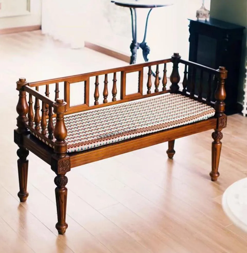 Fretwork-Side Cushioned Bench