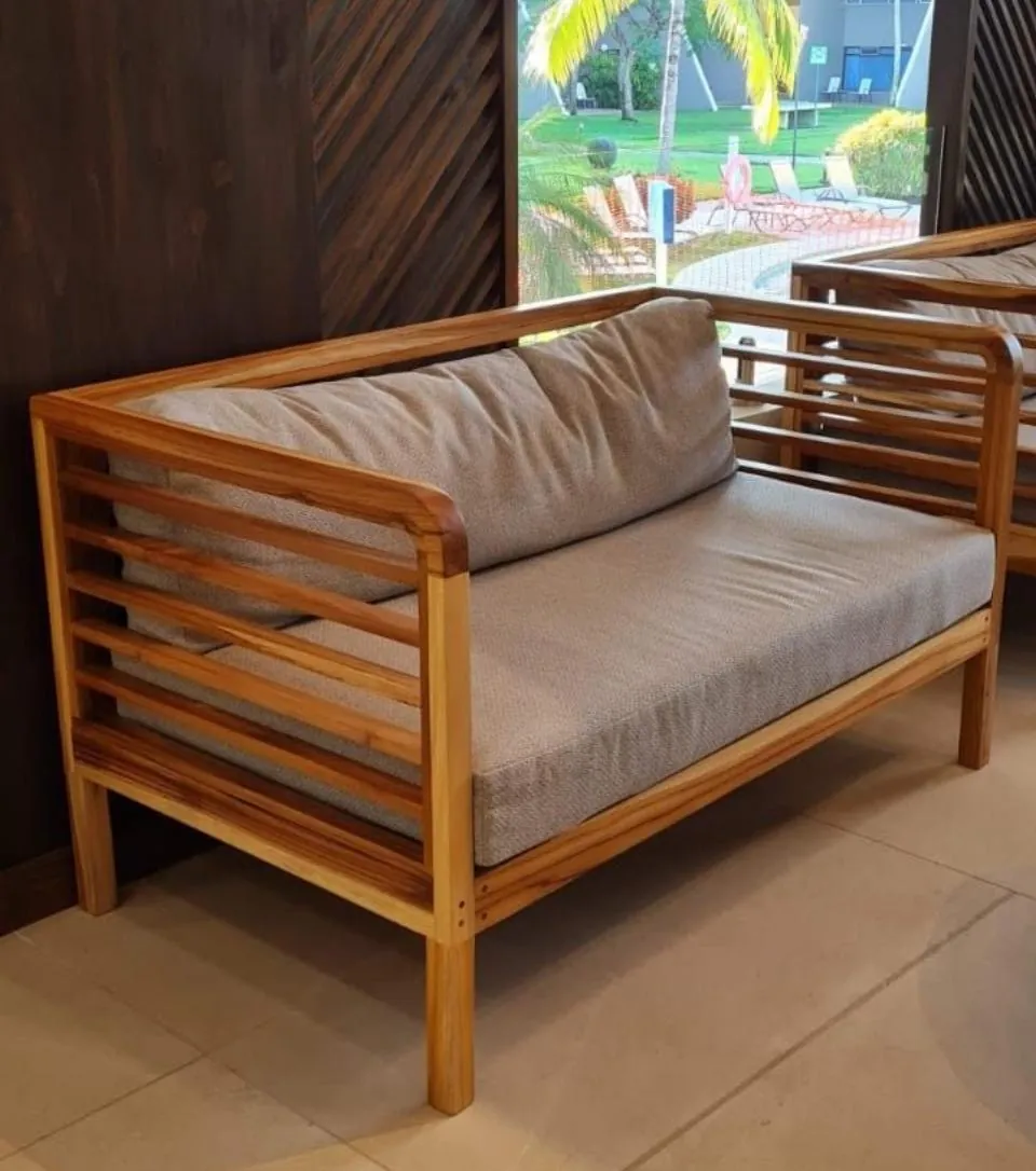 Cushioned Teak Lounge Bench