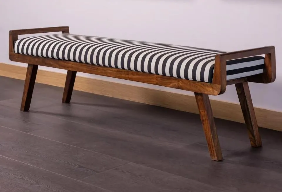 Angled-Leg Striped Cushion Bench