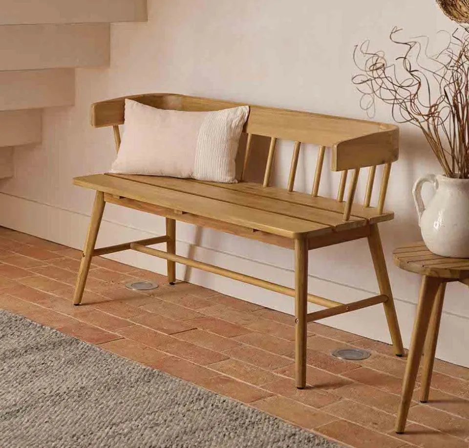 Rounded-Arm Wooden Bench