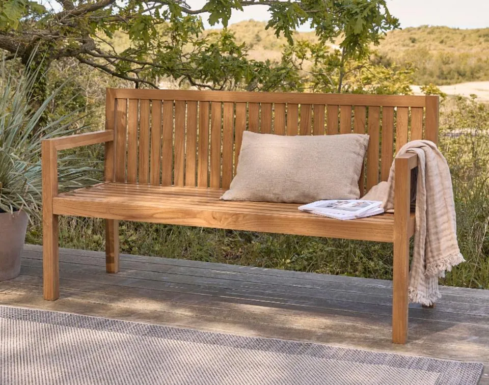 Teak Slat-Back Patio Bench