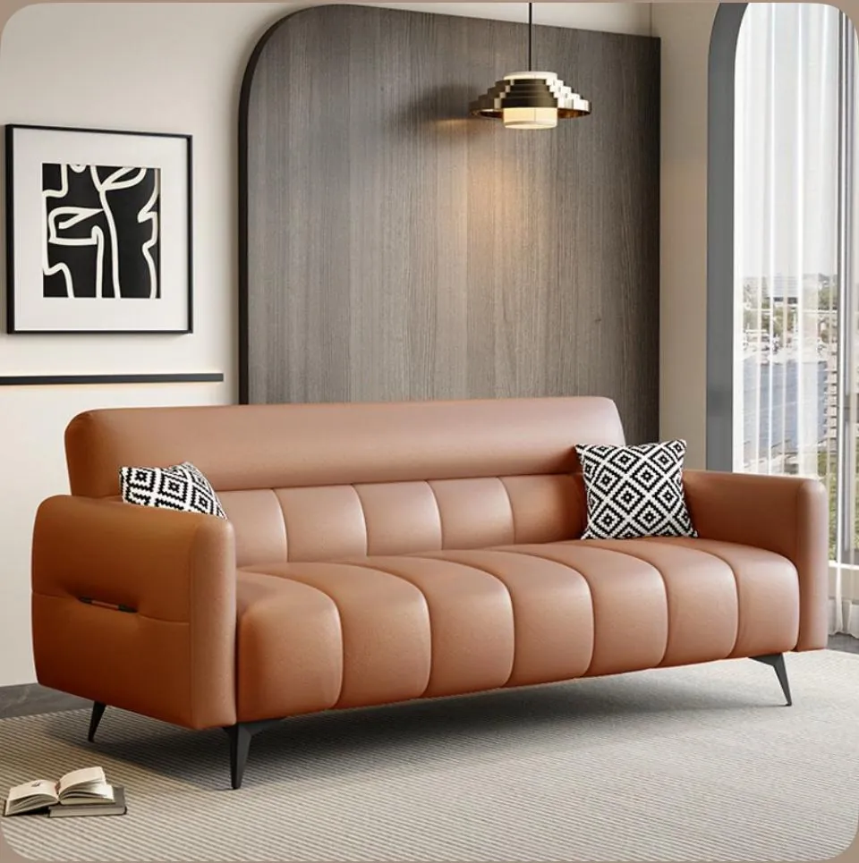 Terracotta Leather 3-Seater Sofa