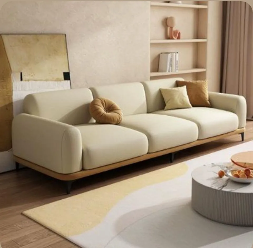 Cream 3-Seater with Oak Base